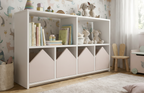 Organizador infantil KiddoPlay de madera natural con cajoneras en forma de casita en colores personalizables, ideal para habitación infantil cozy.