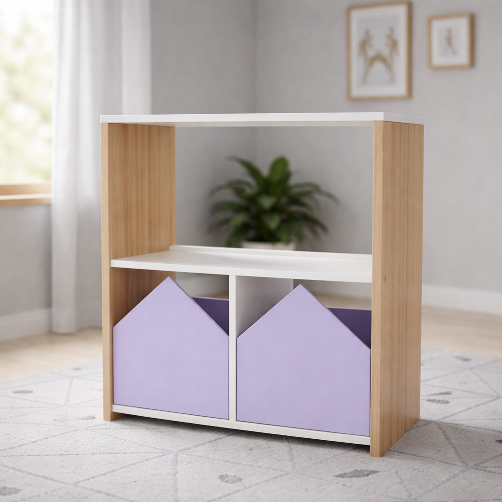 Estantería infantil de madera con compartimentos y puertas decorativas personalizables estilo Montessori